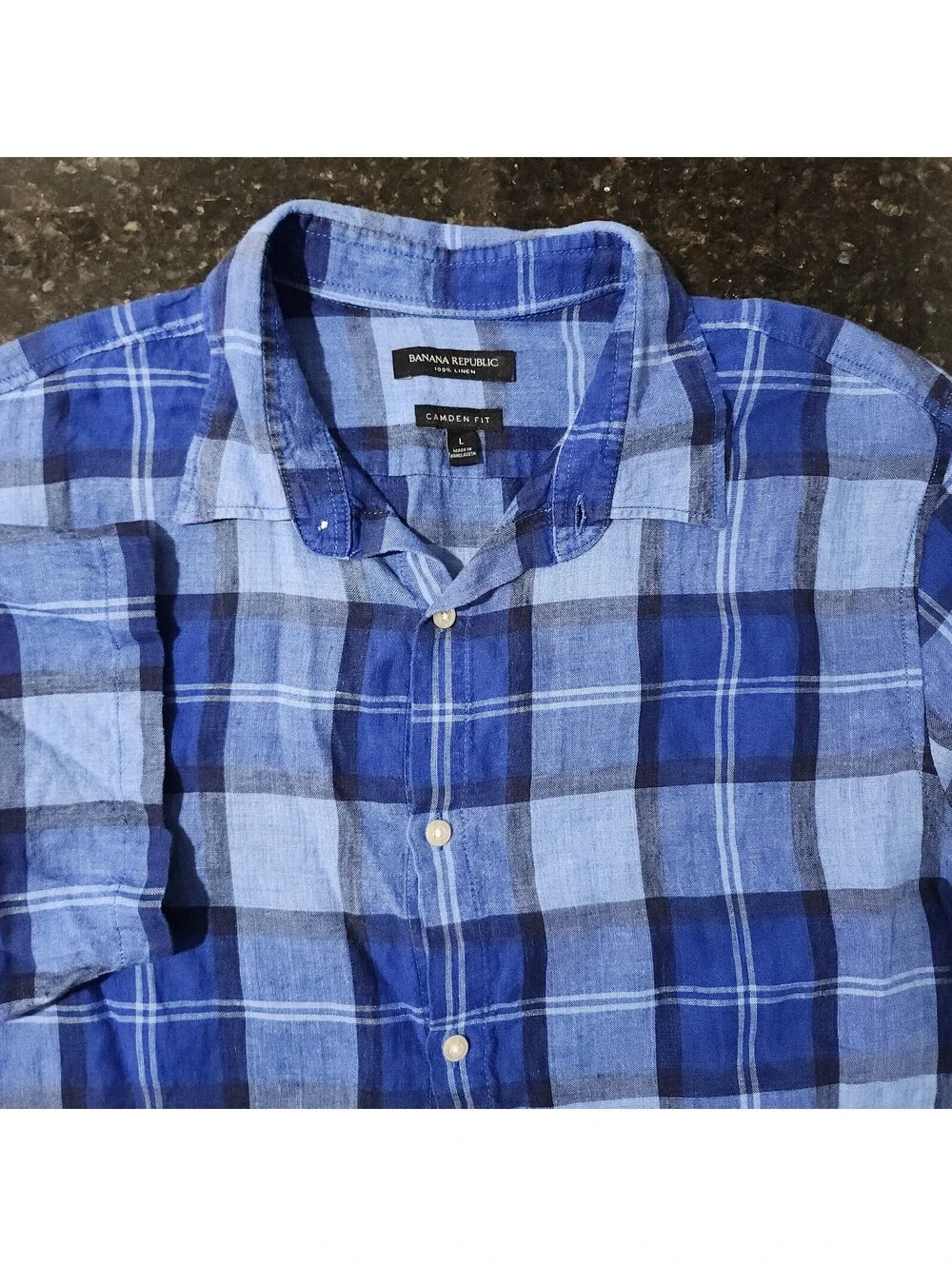 Banana Republic Camden Fit 100% Linen Plaid Button Down Shirt Preppy Summer Work